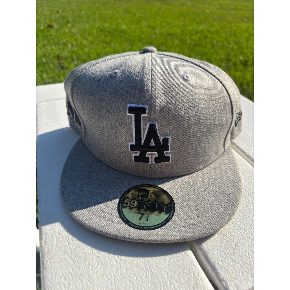 New Era 59FIFTY LA Dodgers Hat Heather Grey Black Custom Tank Fitted 7 3/4 MLB